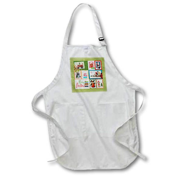 Apron - Image of Christmas Collage, Reindeer, Polar Bear, Train, Gifts, Wagon Christmas Design