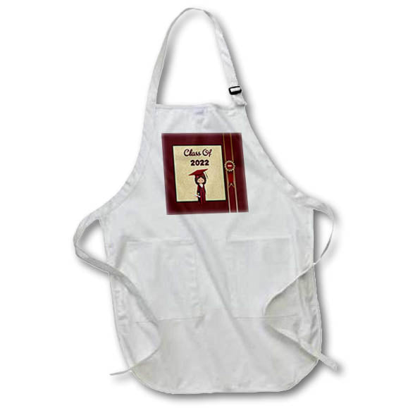 Apron - Image of Class of 2022, Girl, Cap, Gown, Diploma, Award Ribbon, Red Graduation Design