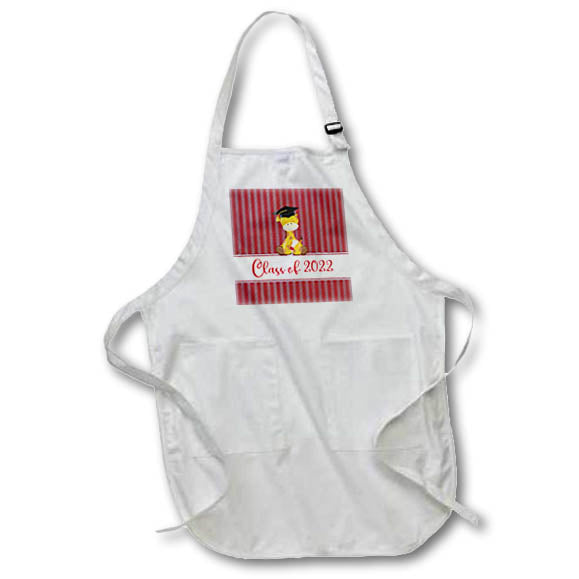 Apron - Image of Class of 2022 Giraffe, Grad Cap and Diploma, Red Stripes Graduation Design