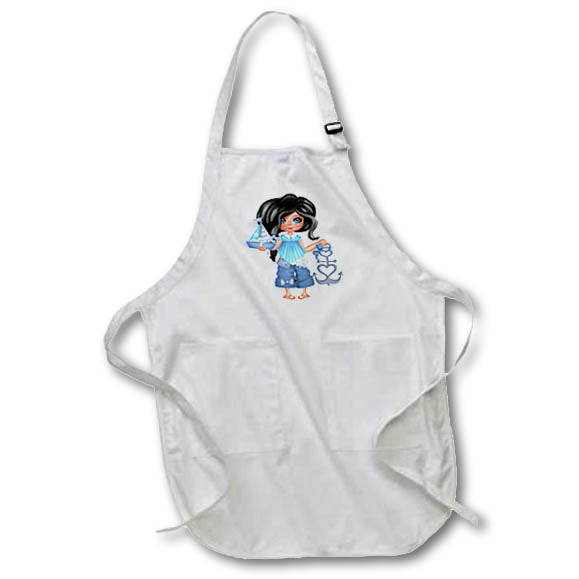 Apron - Cute Dark Haired Nautical Girl With Boat and Anchor Illustration Cute Illustrations