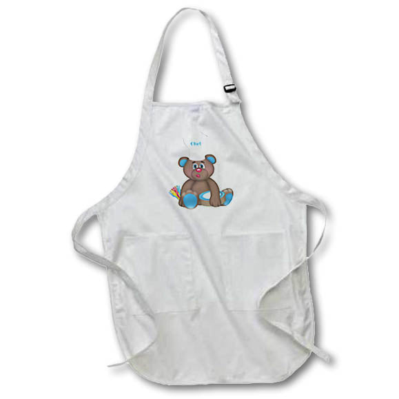 Apron - Cute Brown, Pink, Blue, and Yellow Chef Bear Illustration Cute Illustrations