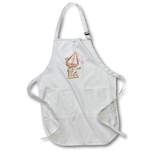Apron - Cute Pink and Orange Happy Birthday Image Of Stitched Bear Cute Illustrations
