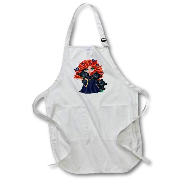 Apron - Red Haired Glamour Girl Valentine With Bears Illustration Cute Illustrations