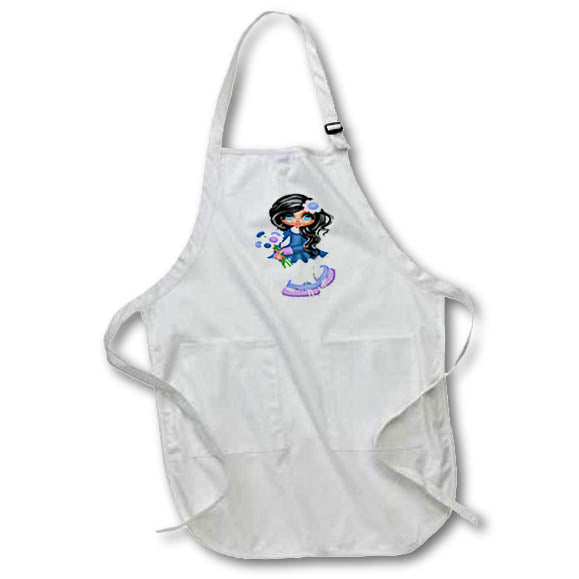 Apron - Cute Dark Haired Girl With Daisies Illustration Cute Illustrations