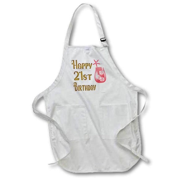 Apron - Happy 21st Birthday With A Pink Alcoholic Drink Illustration Cute Illustrations