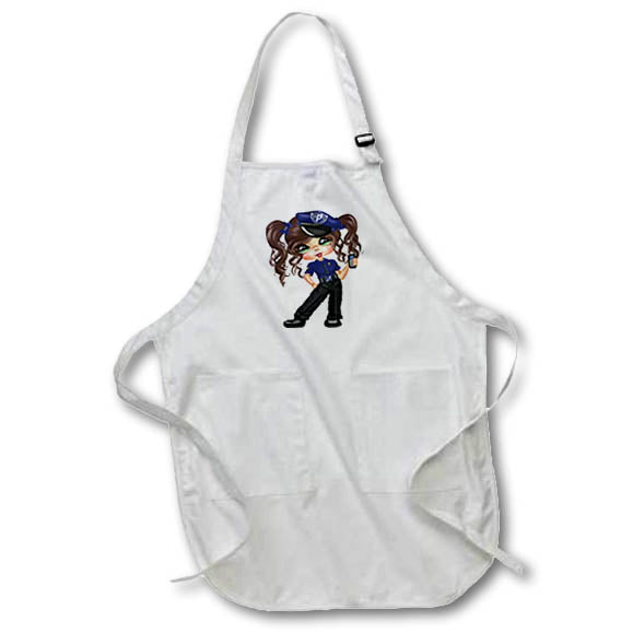 Apron - Cute Brunette Glamour Girl Police Officer Illustration Cute Illustrations