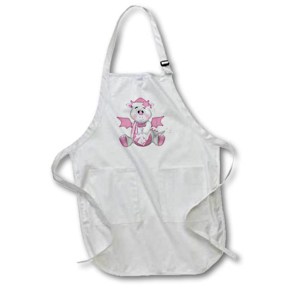 Apron - Cute Pink and White Baby Dragon Illustration Cute Illustrations