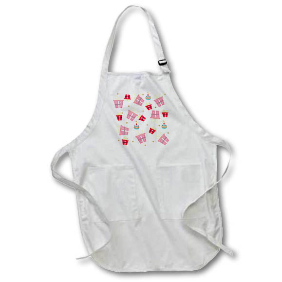 Apron - Christmas pattern of red gift boxes, ornaments, yellow stars on white Alexis Design - Pattern Christmas New Year
