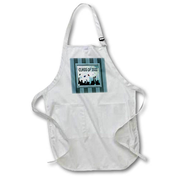 Apron - Image of Graduates Throwing Caps in the Clouded Sky, Striped Frame Graduation Design