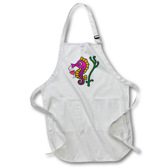 Apron - Cute Funny Colorful Seahorse Drinking Wine Beach Cartoon Animals
