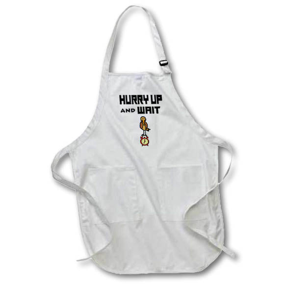 Apron - Cute Funny Hurry up and Wait Early Bird on Alarm Clock Cartoon Funny