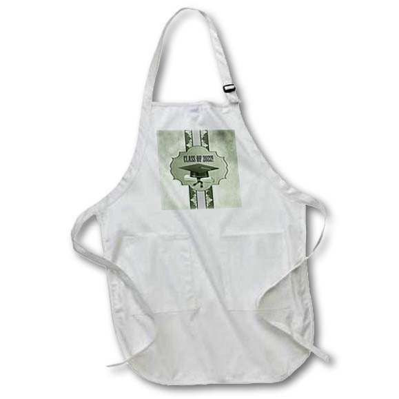 Apron - Image of Class of 2022, Graduation Cap, Diploma, Tag, Ribbon,Green Graduation Design