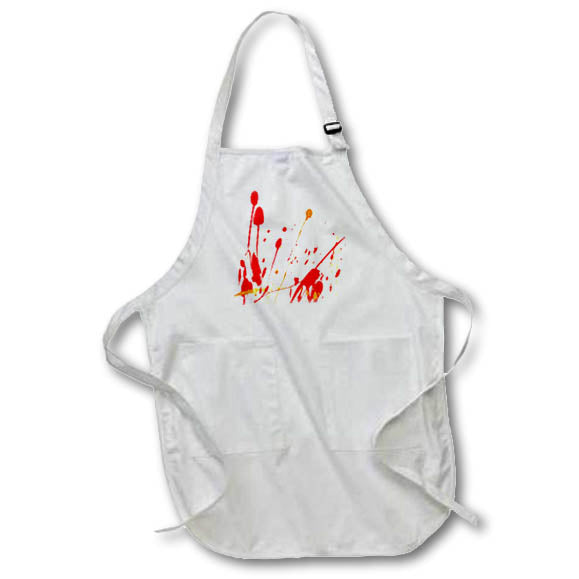 Apron - Image of Fun Red And Orange Paint Splatter On White lens Art by Florene - Abstract Geometric