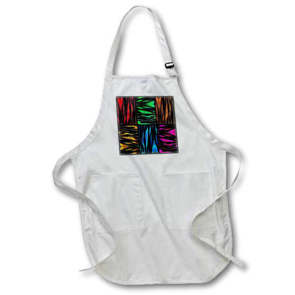 Apron - Image of Painting Of Black Lines On Red Green Blue And Fuchsia Boxes lens Art by Florene - Abstract Geometric