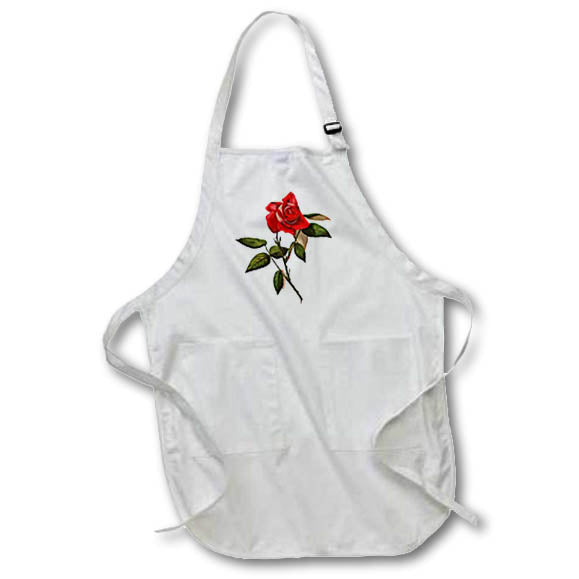 Apron - Artistic Single Stem Red Rose Arylic Painting - Red Rose