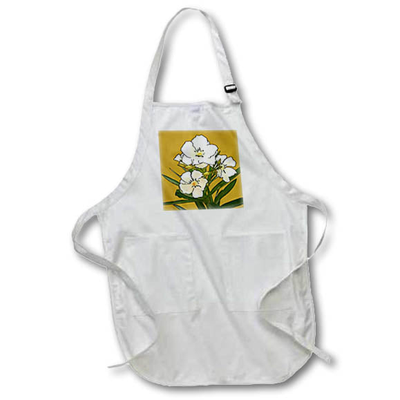 Apron - White Oleander Black Outline Art on Yellow Vector Art - Oleander Blosson