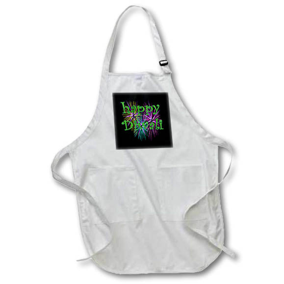 Apron - Happy Divali Festival Of Light Celebration Pyro Display Green Text Vector Art - Happy Diwali