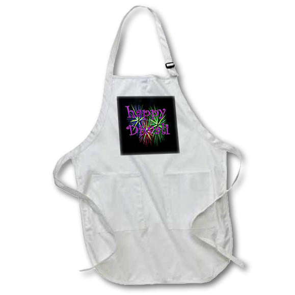 Apron - Happy Divali Festival Of Light Celebration Pyro Display Purple Text Vector Art - Happy Diwali