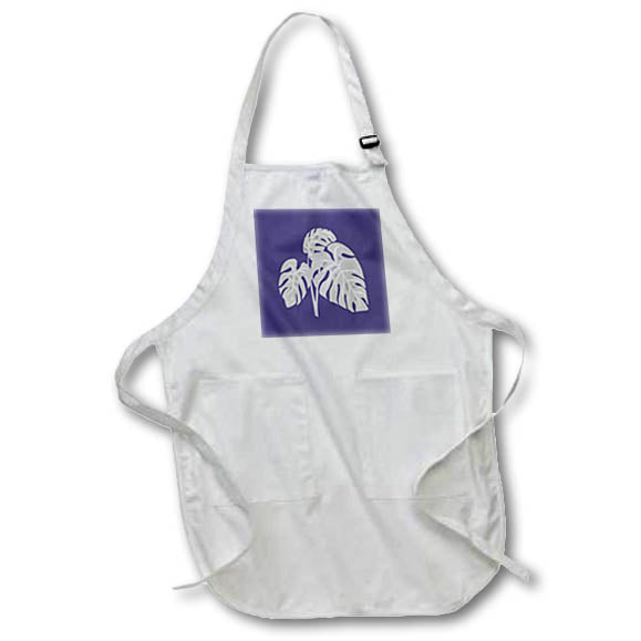 Apron - Grey Monstera Swiss Cheese Plant Cut Out Style on Blue Vector Art - Monstera Leaves