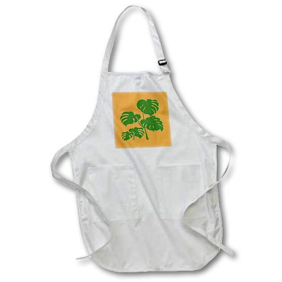 Apron - Green Monstera Swiss Cheese Plant Cut Out Style On Orange Vector Art - Monstera Leaves
