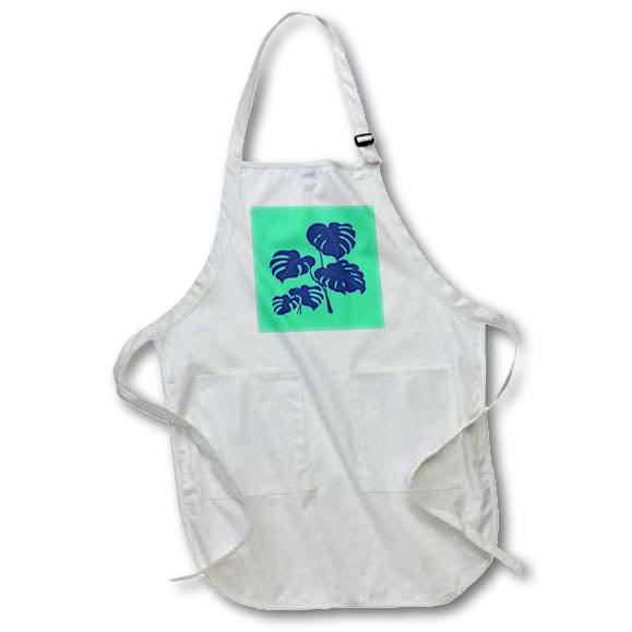 Apron - Blue Monstera Swiss Cheese Plant Cut Out Style on Green Vector Art - Monstera Leaves