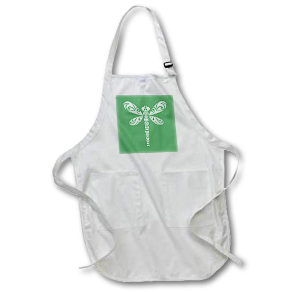 Apron - Dragonfly White Tribal Tattoo Style Art On Green Vector Art - Dragonfly