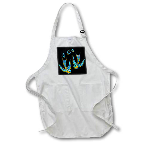Apron - Tattoo Style Swallows In Blue and Yellow On Black Vector Art - Dragonfly