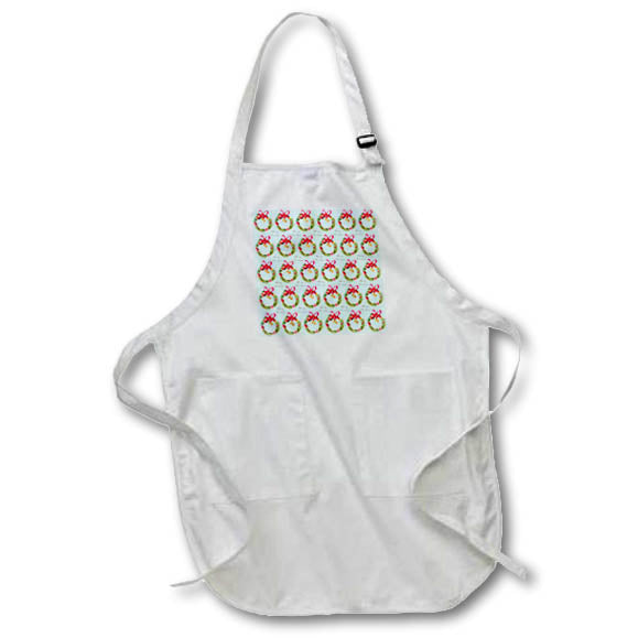 Apron - Merry Christmas, yellow text, green wreath, red bow tie on blue Alexis Design - Pattern Christmas New Year