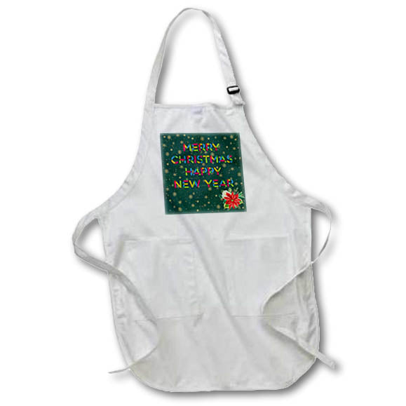 Apron - Merry Christmas colorful text, snowflakes, holly plant on green Alexis Design - Pattern Christmas New Year