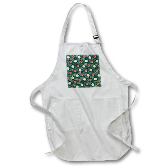 Apron - Happy Holidays text, yellow rose, red holly flowers, green background Alexis Design - Pattern Christmas New Year