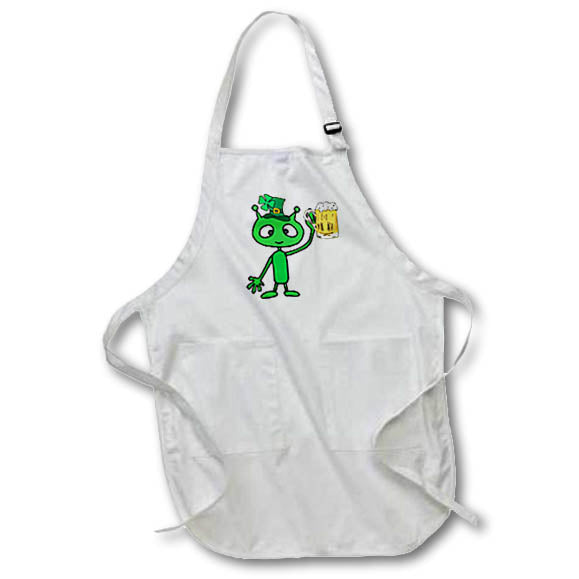 Apron - Funny Green Martian in Shamrock Hat Drinking Beer St. Patricks Day St Patricks Day