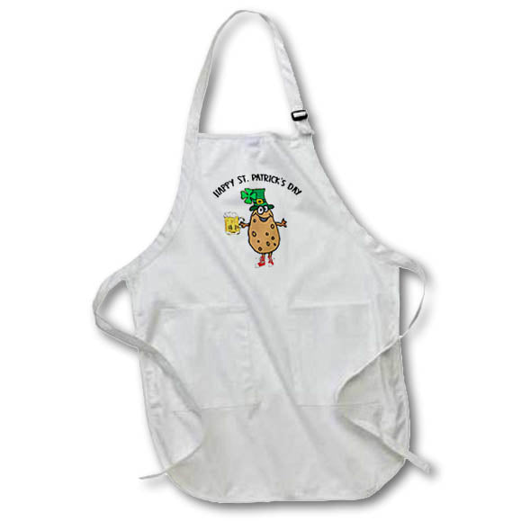 Apron - Cute Funny Potato wearing Shamrock Hat Drinking Beer St. Patricks Day St Patricks Day