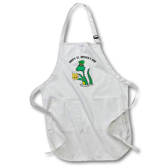 Apron - Funny Loch Ness Monster in Shamrock Hat Drinking Beer St. Patricks Day St Patricks Day