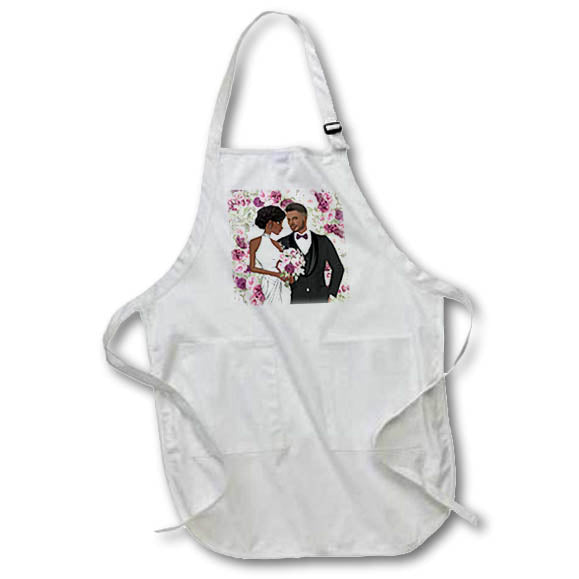 Apron - Black Bride and Groom African American Wedding in Plum Flowers Wedding Collection