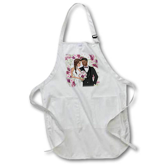 Apron - White Bride with Black Groom Biracial Wedding Purple Botanical Wedding Collection