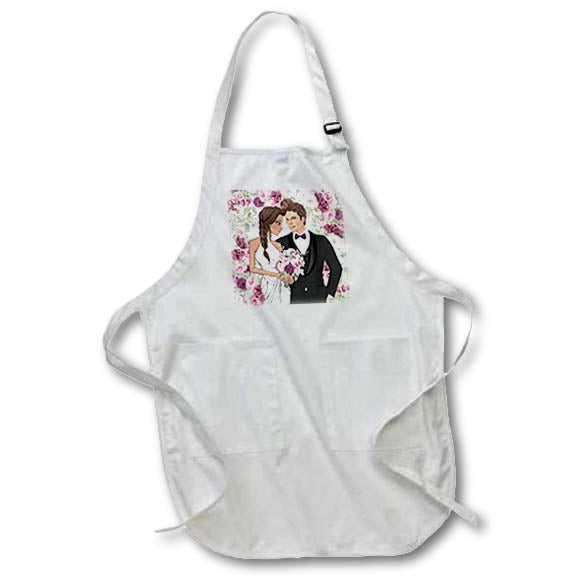 Apron - Bride and Groom with Purple Botanical Accents for Wedding Day Wedding Collection