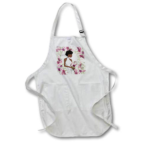 Apron - Brown Bride in Wedding Dress with Bouquet and Purple Roses Wedding Collection