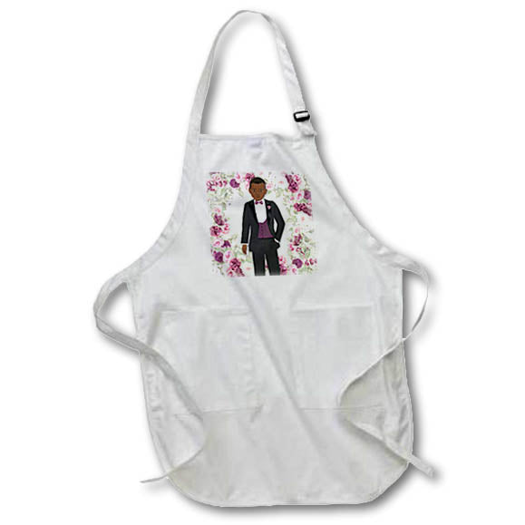 Apron - Brown Skinned Coin Bearer Boy in a Wedding Tux with Purple Bow Tie Wedding Collection