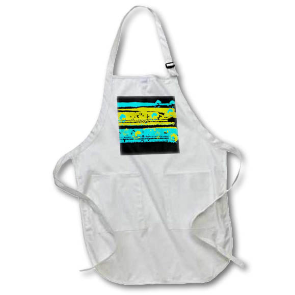 Apron - Image of Aqua And Yellow On Black Oil Painting lens Art by Florene - Abstract Oil Painting