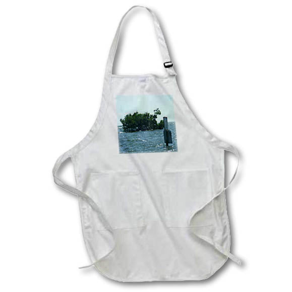 Apron - Image of Famous Boaters Miserable Mile With Pelicans And Mile Marker lens Art by Florene - Florida
