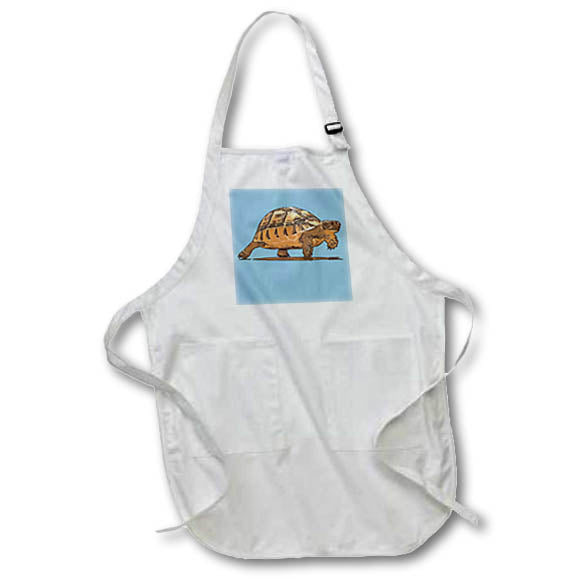 Apron - Cartoon Portrait Of Wild Baby Tortoise Plodding On Blue Background Vector Art - Tortoise