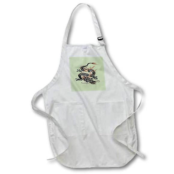 Apron - Chinese Fire Dragon In Light Gray And Caramel Yellow Vector Art - Chinese Fire Dragon