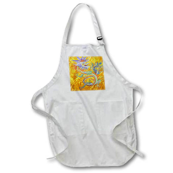 Apron - Bright and Vivid Chinese Fire Dragon Yellow Glow Background Vector Art - Chinese Fire Dragon