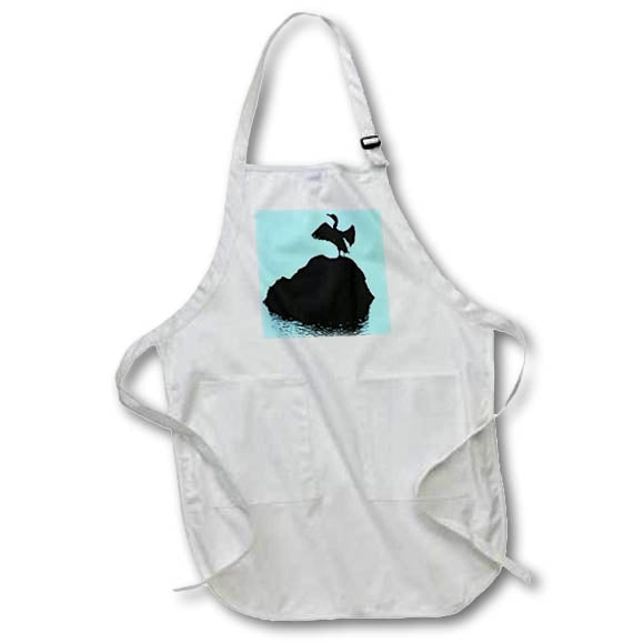 Apron - Minimalistic Basking Black Cormorant Silhouette Photography - Cormorant