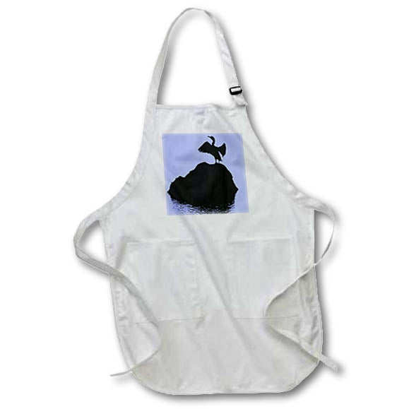 Apron - Minimalistic Basking Black Cormorant Silhouette Photography - Cormorant