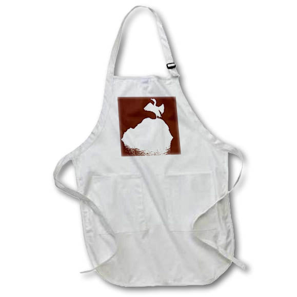 Apron - Minimalistic Basking Black Cormorant White Silhouette Photography - Cormorant