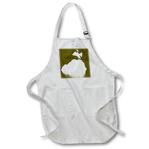 Apron - Minimalistic Basking Black Cormorant White Silhouette Photography - Cormorant
