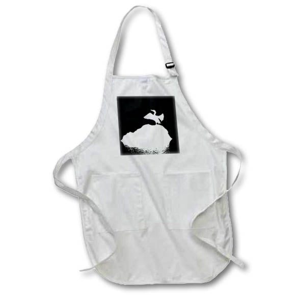 Apron - Minimalistic Basking Black Cormorant White Silhouette Photography - Cormorant