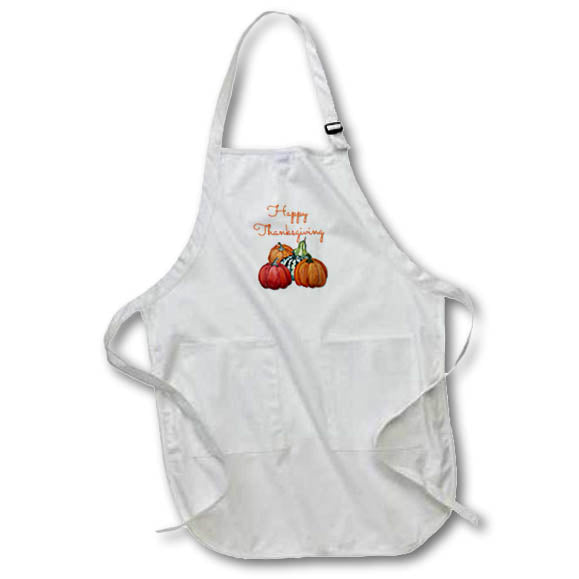 Apron - Gourds And Pumpkins With Thanksgiving Text Above Art - Holidays