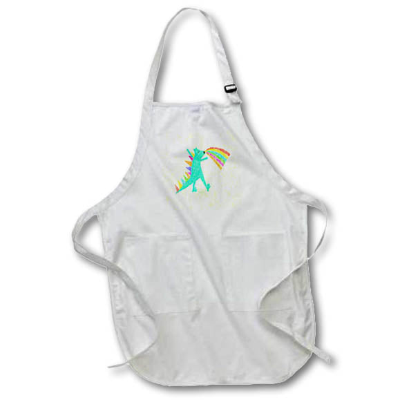 Apron - Image of Aqua Dinosaur With Rainbow Colors Painted Impressionism lens Art by Florene - Impressionism For kids